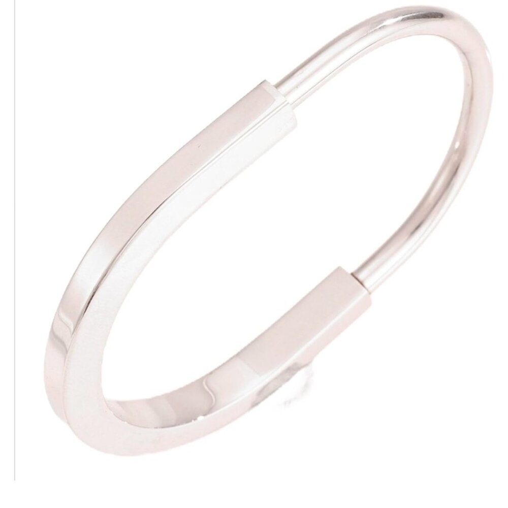 Silver oval shaped lock bangle bracelet